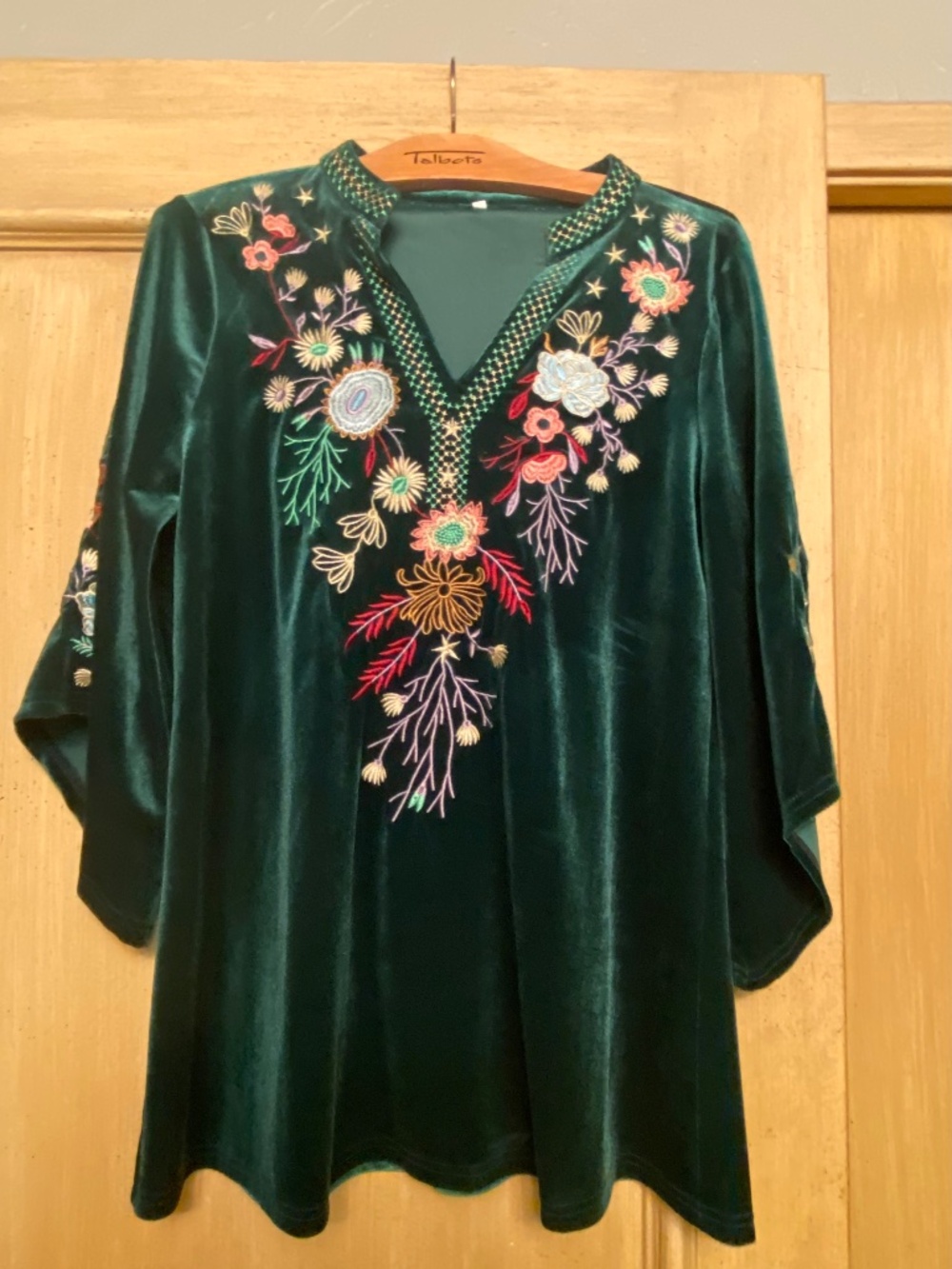 Green velvet embroidered top